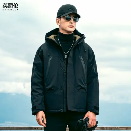 英爵伦大朵高蓬白鹅绒连帽羽绒服冬季男士户外抗寒保暖工装外套商品大图