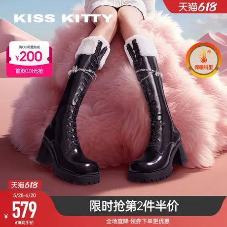 KISSKITTY增高厚底时装靴秋冬真皮马丁骑士靴加绒保暖长筒靴图片
