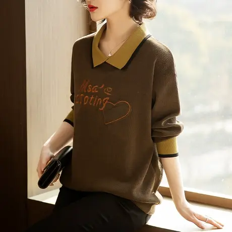 卫衣女早春秋装新款加肥加大码女装宽松中年妈妈休闲显瘦翻领上衣商品大图