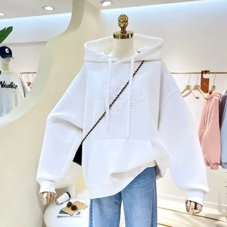 2023春秋新款百搭立体压纹字母慵懒宽松大码连帽卫衣女帽衫外套潮商品大图