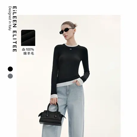 【汤圆TOYO】朗姿欧洲EiLEEN ELITEE纯羊毛法式撞色打底毛针织衫商品大图