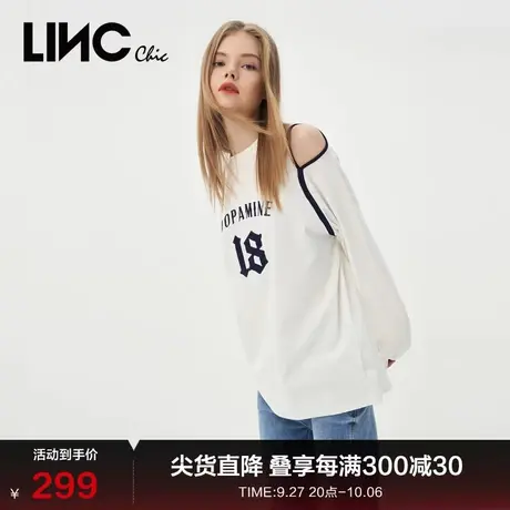 LINCCHIC金羽杰t恤女2023新款漏肩造型棉质长袖T恤女S231FK037Y图片