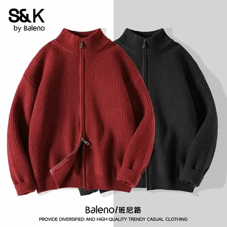 班尼路S&K休闲外套男2025秋冬新款慵懒风针织开衫拉链立领夹克男商品大图