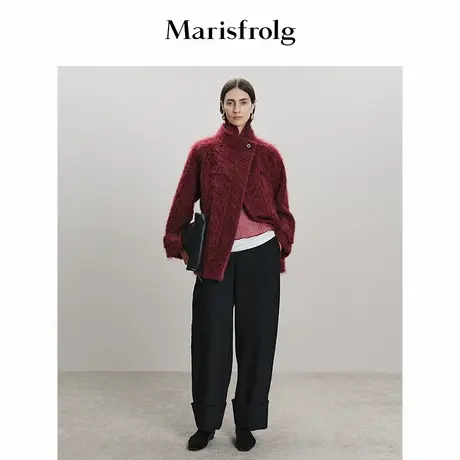 【美利奴羊毛】Marisfrolg玛丝菲尔2025冬季新款翻边黑色西装裤图片