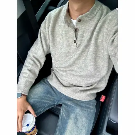 灰色亨利领毛衣男春秋cleanfit高级感打底针织衫美式慵懒chic卫衣商品大图