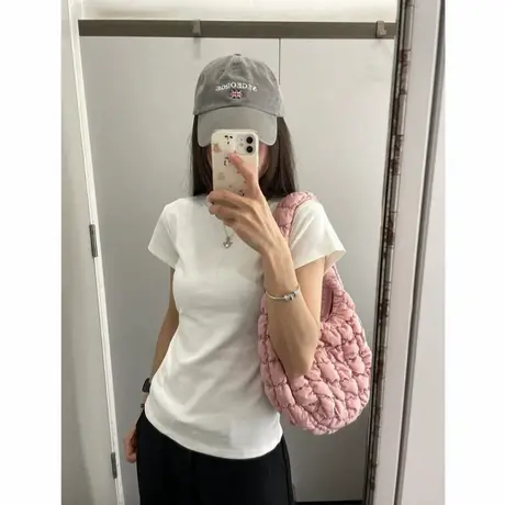 高腰辣妹显瘦正肩短袖白色t恤女夏季美式复古韩版修身半袖上衣ins图片