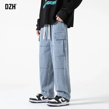 男士蓝色工装牛仔裤男宽松直筒2023年新款裤子休闲百搭运动阔腿裤商品大图