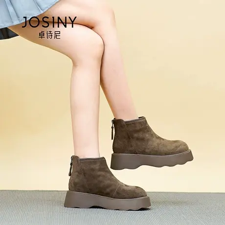 Josiny/卓诗尼25冬季时尚圆头厚底短靴百搭松糕马丁靴保暖加绒女商品大图