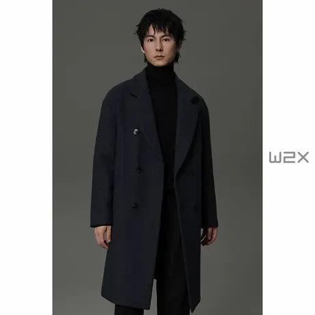w2x秋冬季加棉加厚双排扣羊毛呢大衣中长款百搭青年妮子风衣外套商品大图