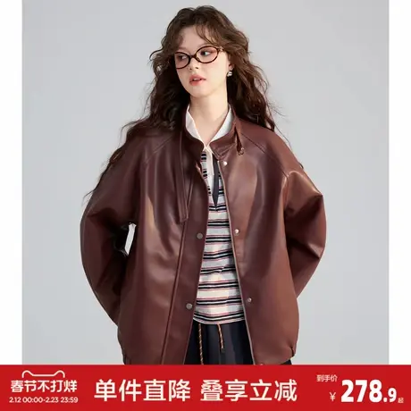 唐狮2026春季新款女短款皮衣外套净色甜酷百搭时尚高级感女式外套图片