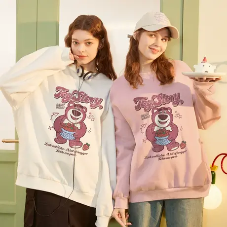 唐狮女落肩卫衣秋季新款圆领宽松独特设计感闺蜜甜美上衣外套图片