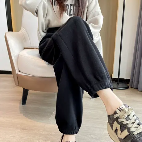 黑色运动裤女2023新款秋冬高腰宽松束脚休闲裤小个子摇粒绒哈伦裤商品大图