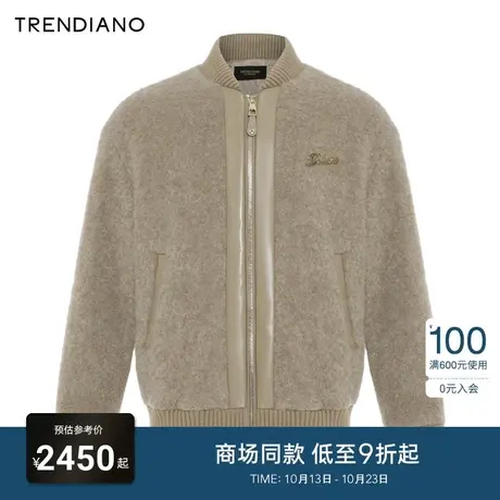 TRENDIANO经典系列PU皮拼接微阔百搭呢料外套男潮2023新款冬季图片