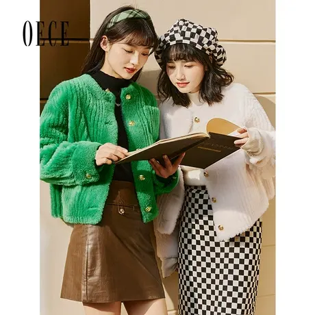 【买1送1】Oece毛毛外套冬新款女软糯气质羊羔毛大衣小个子商品大图