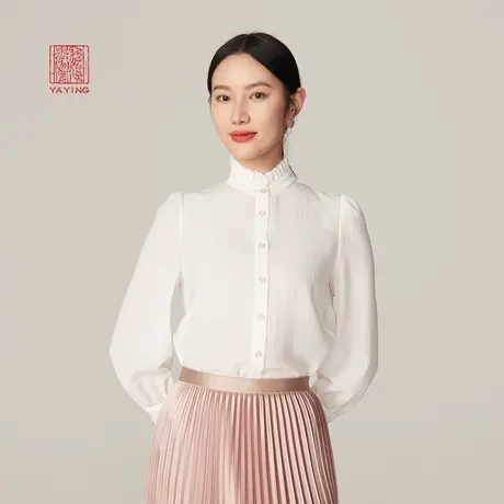 EP雅莹高端系列 优雅宫廷风泡泡袖三醋酸白色衬衫 2022新款2211A图片