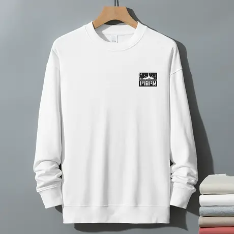 350g重磅白色卫衣男秋冬款2023新款摇粒绒保暖圆领打底衫长袖t恤图片