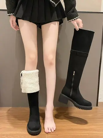 雪地靴女2023年秋冬新款长筒靴高筒靴加绒加厚羊羔毛过膝靴子长靴商品大图