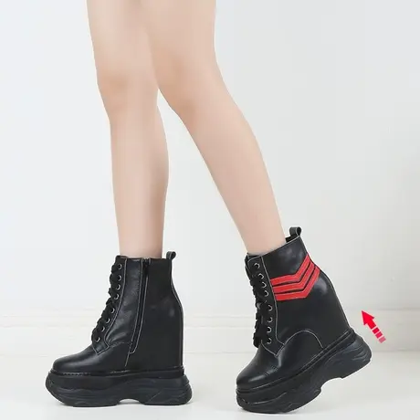 真皮马丁靴女潮ins厚底英伦风短靴小个子高帮鞋休闲内增高老爹鞋商品大图