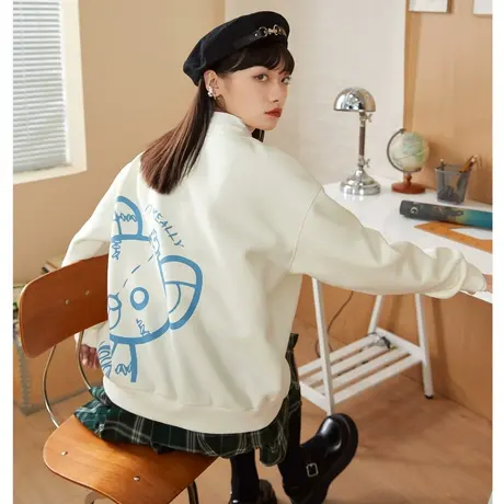 唐狮卫衣女秋冬卡通圆领宽松设计感套头衫减龄小个子穿搭慵懒风图片
