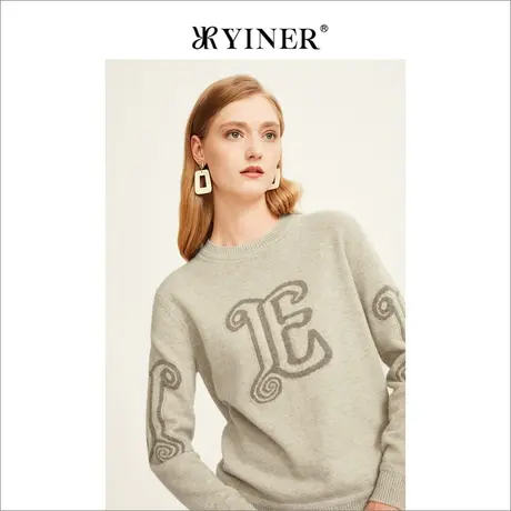 【100山羊绒】YINER音儿女装冬季圆领潮趣印花针织衫商品大图