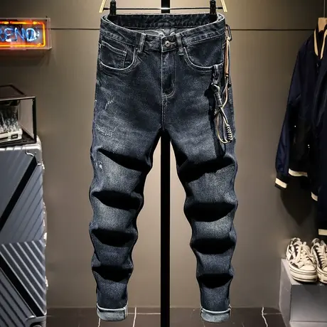 秋冬款加厚潮牌牛仔裤男黑色宽松直筒百搭男士休闲长裤子男装潮流商品大图