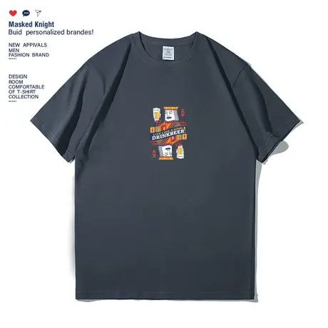 2023夏季扑克牌红桃K印花短袖t恤男潮牌ins港风宽松纯棉半袖上衣商品大图