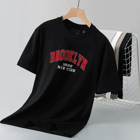 250g重磅纯棉短袖t恤男夏季半袖宽松黑色上衣服圆领美式全棉体恤商品大图