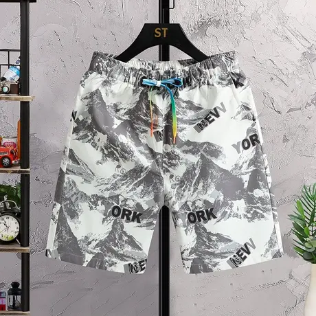 五分裤男夏季潮牌宽松雪山印花短裤大裤衩薄款透气休闲运动沙滩裤商品大图