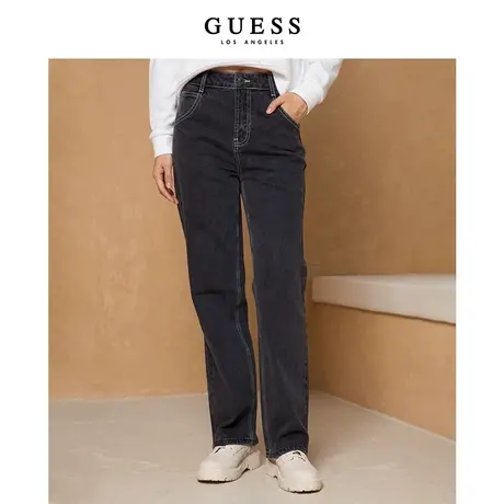 GUESS女士复古时尚百搭纯色垂感直筒收腰牛仔裤长裤子商品大图