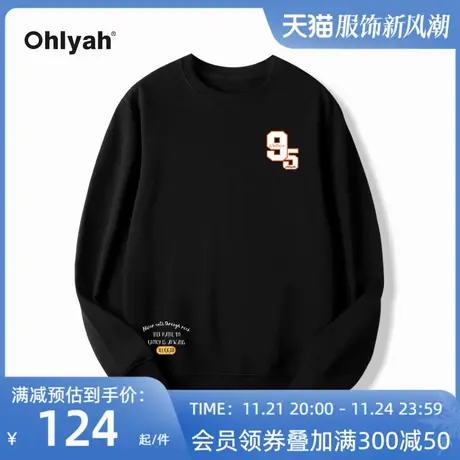 Ohlyah潮牌重磅长袖圆领衫女秋季中性男女情侣嘻哈发泡印花卫衣图片