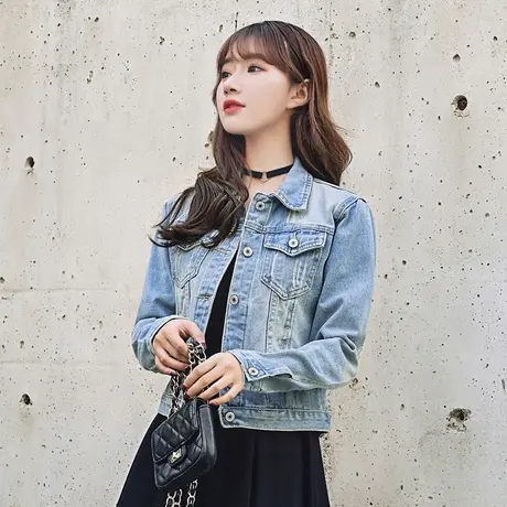 ins春秋新款修身短款牛仔褂外套女网红显瘦百搭上衣服潮浅蓝3图片