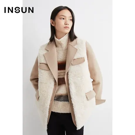 INSUN恩裳冬季绵羊毛两件套毛革外套皮草图片