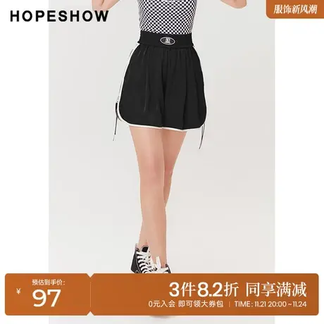 红袖outlets主题贴标运动裤hopeshow2023夏季新款女装撞色条短裤图片