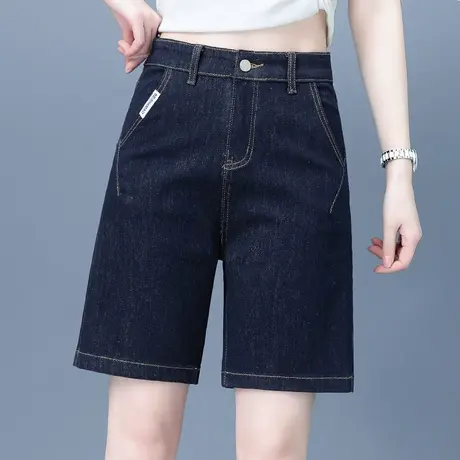 深蓝色五分牛仔裤女宽松直筒夏季2024年新款时尚热裤A字阔腿短裤商品大图