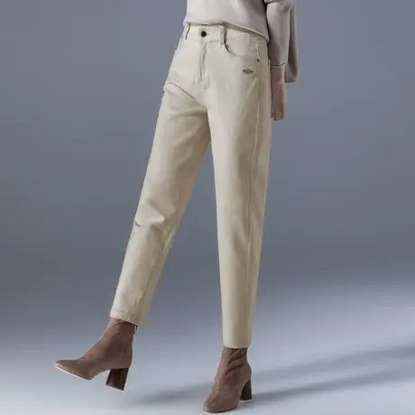 米白色牛仔裤女白色裤子2024新款春秋女裤老爹裤九分萝卜裤哈伦裤商品大图