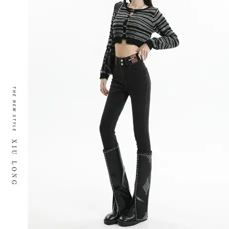 黑色小脚牛仔裤女春秋2023新款高腰修身显瘦弹力小个子九分铅笔裤商品大图