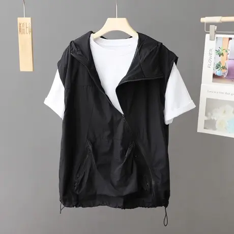休闲防晒服外套连帽马夹2024夏季纯色拉链上衣防晒衣无袖马甲开衫图片