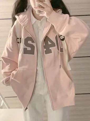 加绒加厚卫衣女2024新款爆款秋冬季小个子韩系慵懒风连帽开衫外套商品大图