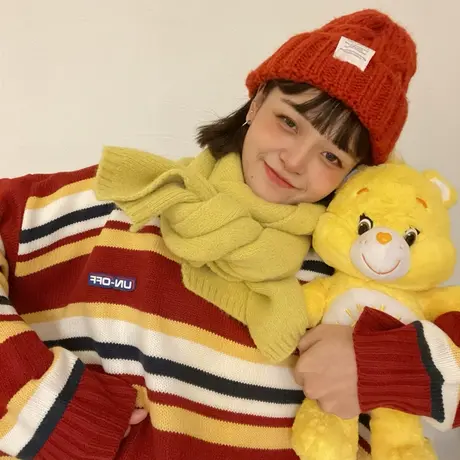 红续新年撞色条纹套头毛衣女古着设计感加厚针织衫宽松ins潮外穿商品大图