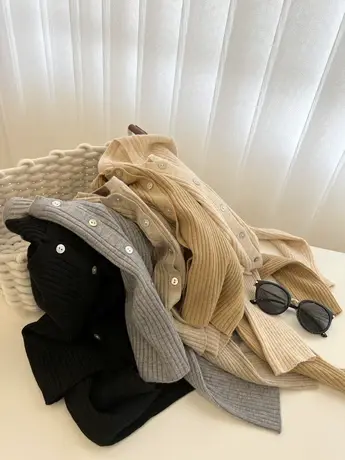 韩版竖条纹理圆领长袖针织衫女修身显瘦短款内搭开衫毛衣上衣秋季图片