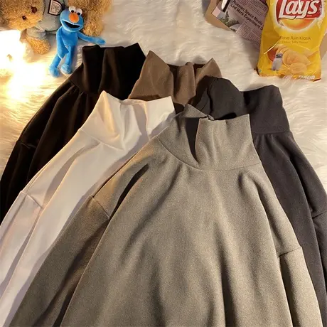 2023秋冬港风t恤上衣百搭心机洋气半高领女士内搭显瘦黑色打底衫图片