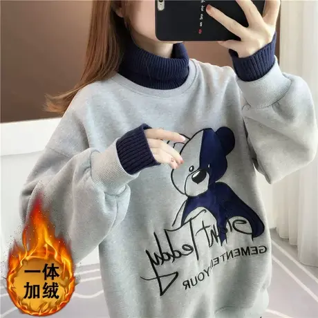 高领卫衣女秋冬韩版宽松设计感小众加绒加厚小个子假两件上衣外套商品大图