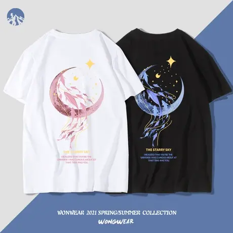 大码美式复古印花短袖t恤胖mm女夏薄款宽松纯棉男友风半袖上衣潮商品大图