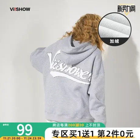 VIISHOW美式字母连帽卫衣男士春秋加绒加厚ins潮牌刺绣套头长袖衫商品大图