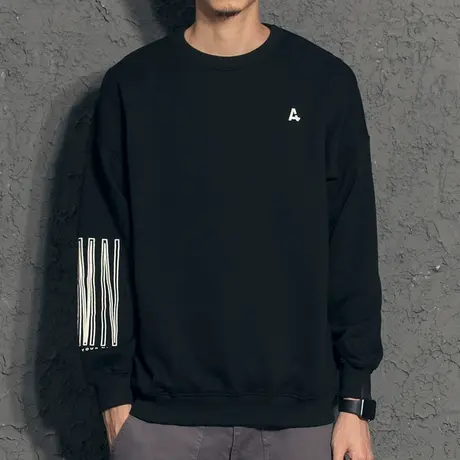 奕飏蓝色潮流男士卫衣春秋款 圆领套头宽松加绒卫衣男 2019春装男商品大图