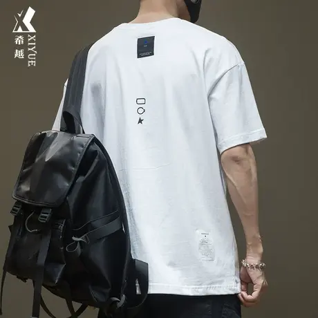 希越280g重磅全棉水洗短袖t恤男五分袖夏季宽松大码打底体恤衫潮商品大图