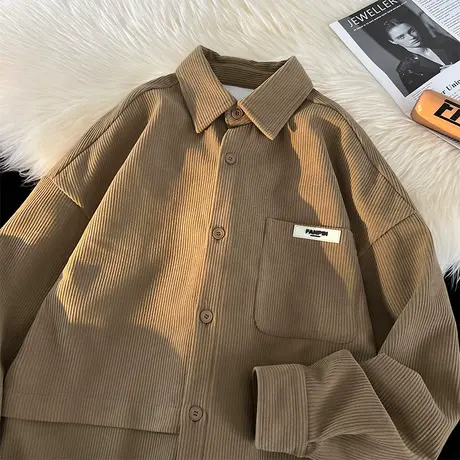 oversize美式复古灯芯绒衬衫男长袖春秋季美拉德外套痞帅高级大码商品大图