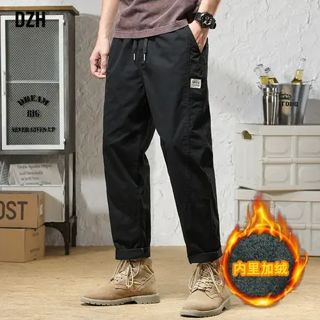 男士黑色加绒直筒裤男冬季宽松型大码长裤加厚休闲裤宽松裤子百搭图片
