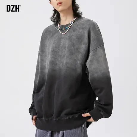 男士渐变卫衣男圆领长袖上衣男款2023新款高街美式纯棉情侣装内搭商品大图