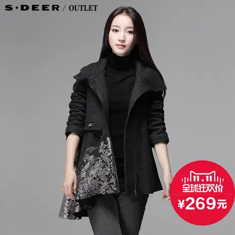 sdeer圣迪奥女时尚烫金印花女士羊毛混纺大衣S13481799图片